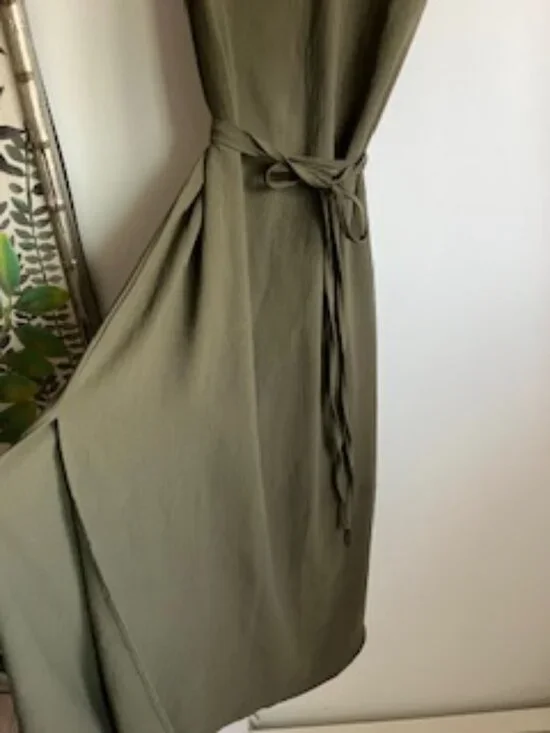 Mango Olive Midi Dress Side Slits Women's S - Picture 1 of 10
